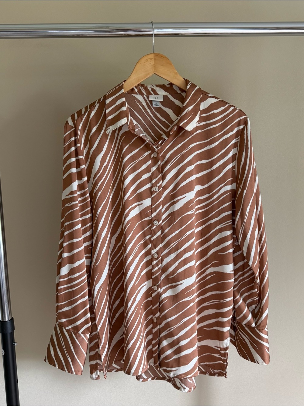 A New Day Brown & White Zebra-Stripe Button-Up Blouse